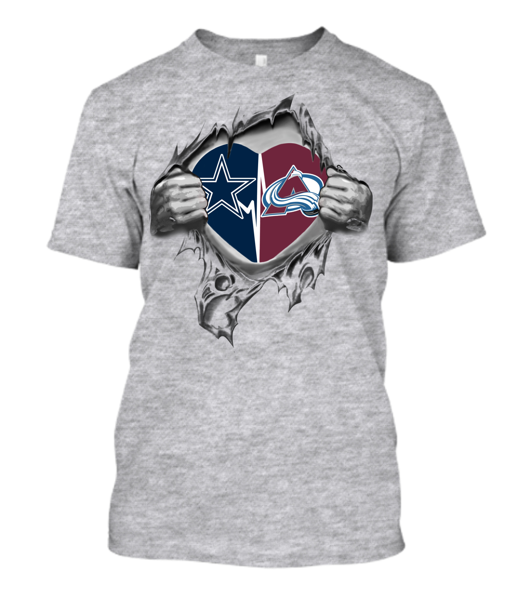 Cowboys And Colorado Avalanche Heart Emblem With Torn Fabric T-Shirt