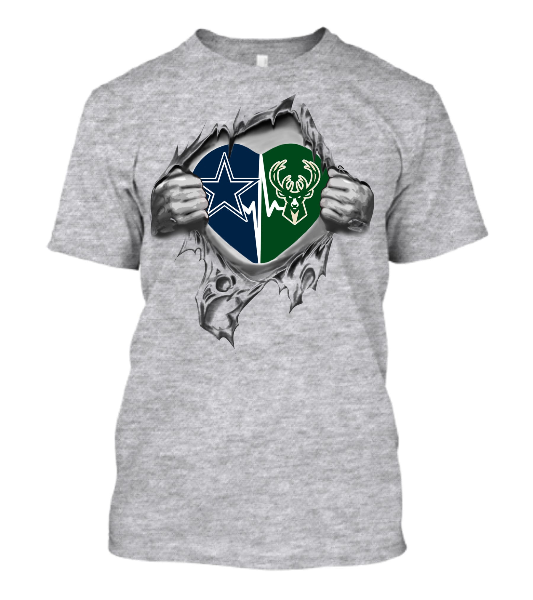Cowboys And Milwaukee Bucks Heart Design With Logos T-Shirt