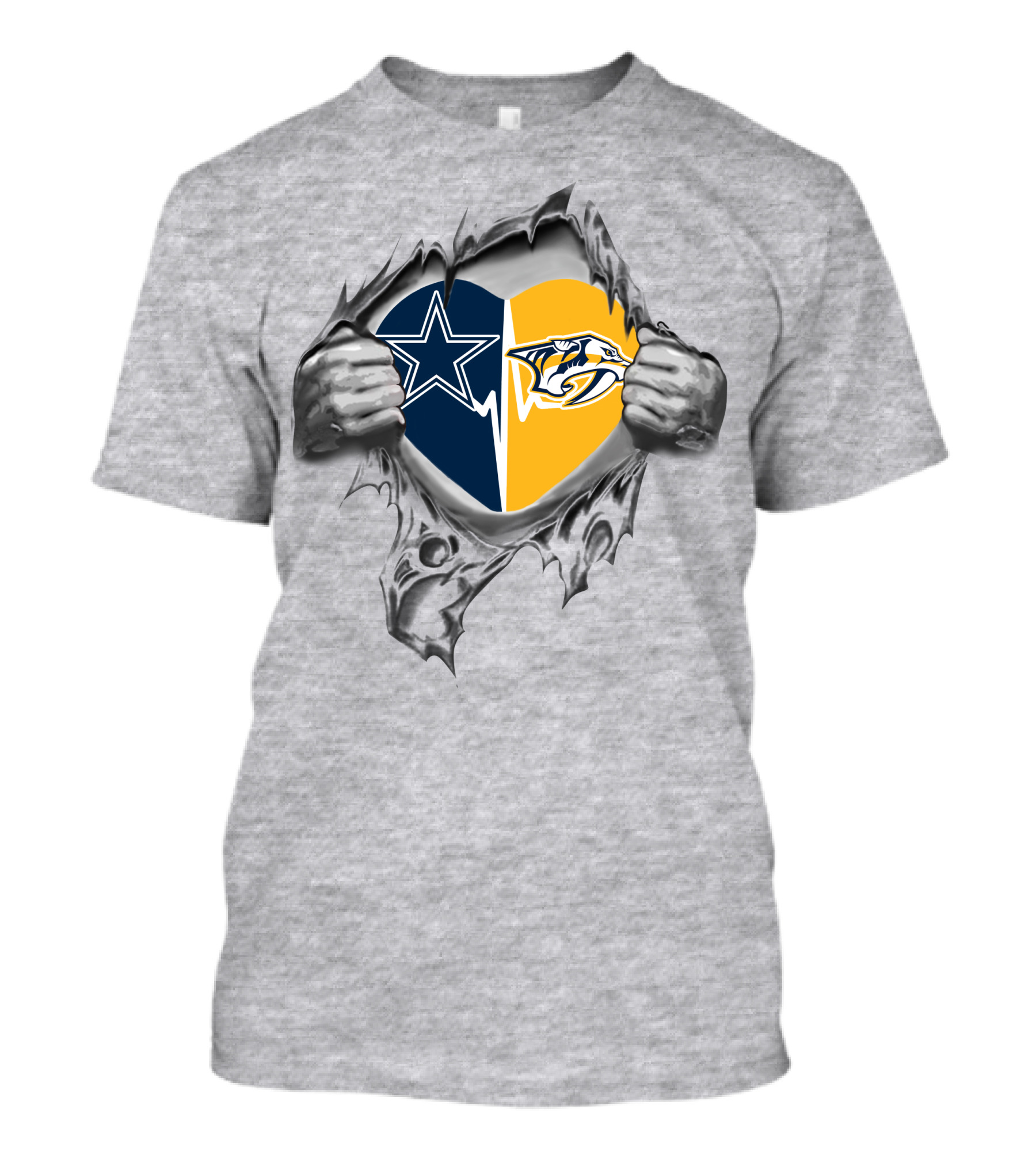 Cowboys Predators Heart Split Dallas Nashville Fan Passion T-Shirt