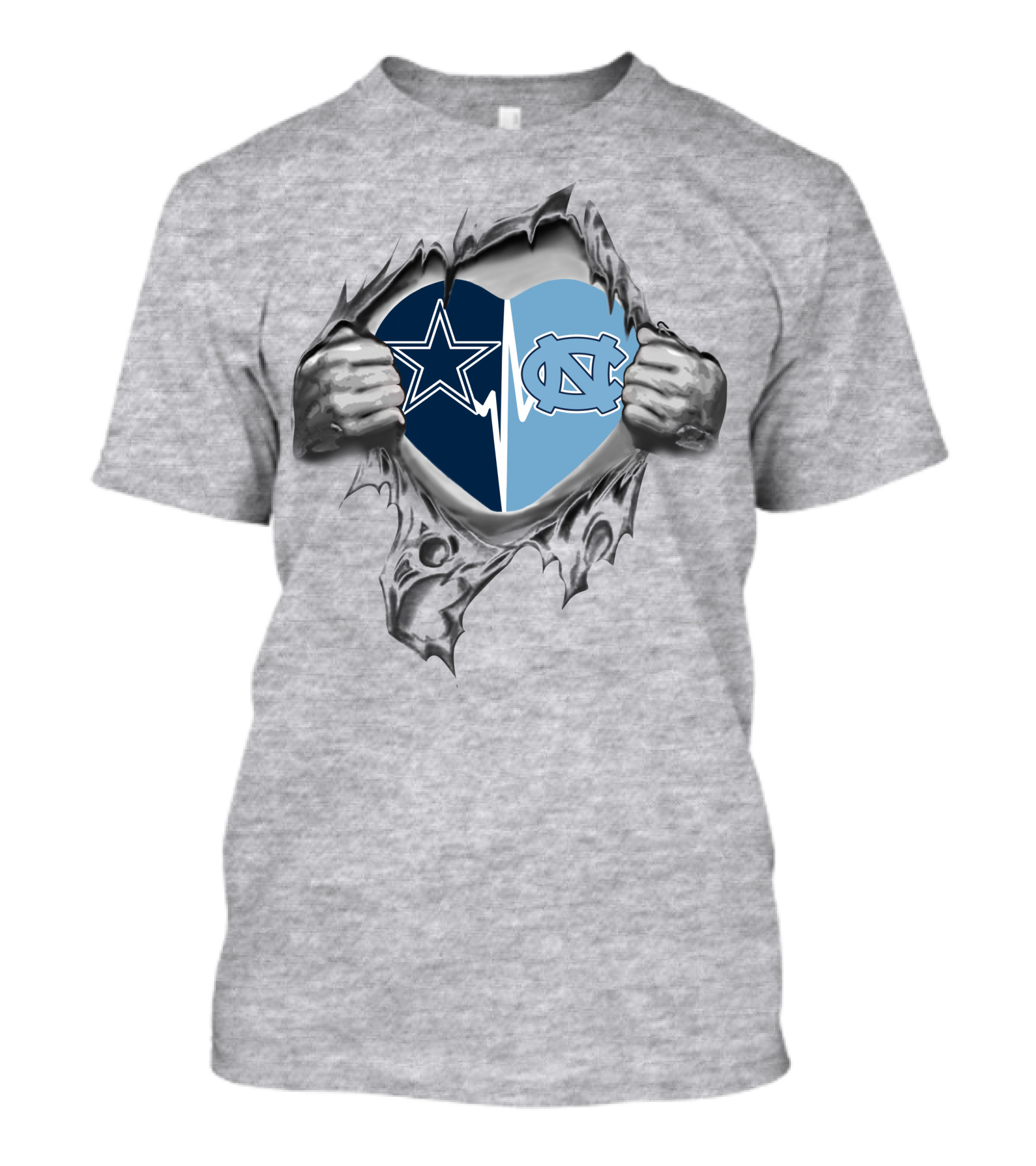 Cowboys North Carolina Tar Heels Heart Torn Open Football Fan Loyalty T-Shirt