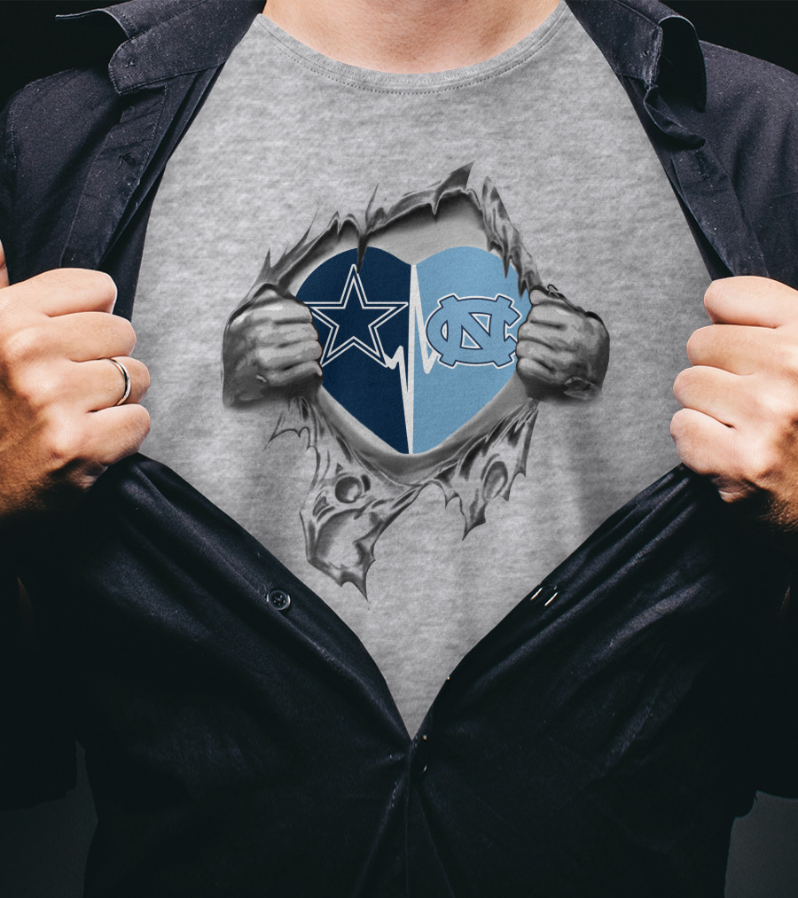 Cowboys North Carolina Tar Heels Heart Torn Open Football Fan Loyalty T-Shirt