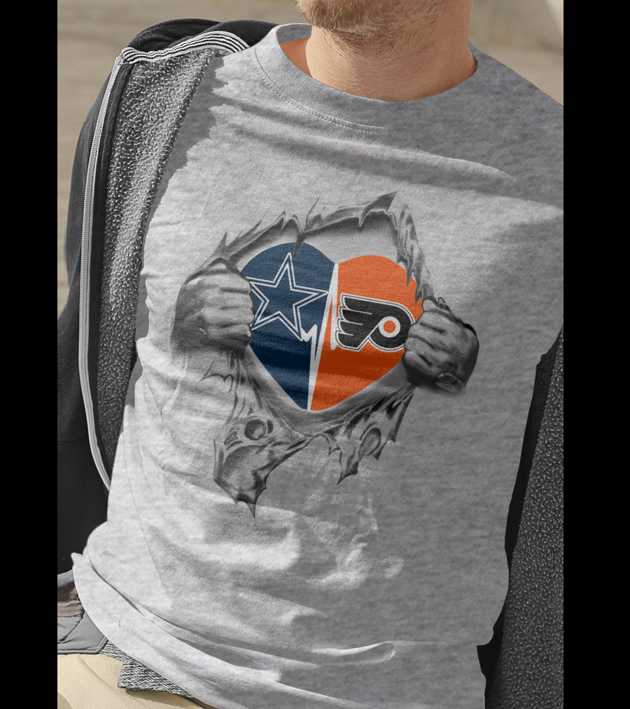 Cowboys Philadelphia Flyers Heart Design With Split Logos T-Shirt