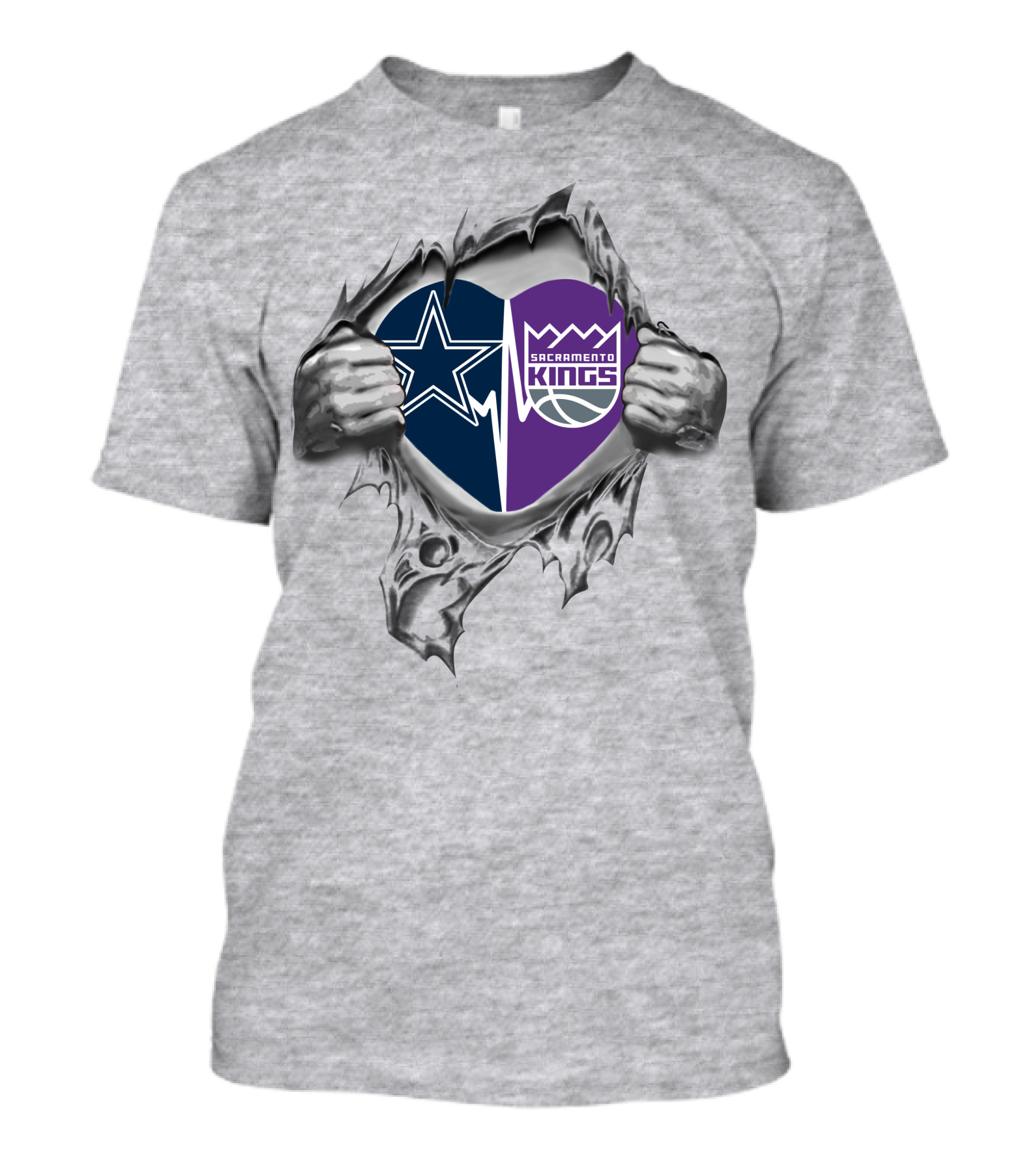 Cowboys Sacramento Kings Heart Torn Open Dual Logo Passion T-Shirt