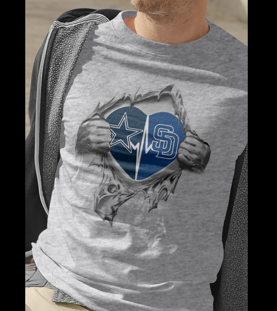Cowboys San Diego Padres Heart Design With Star And Interlocking Sd T-Shirt