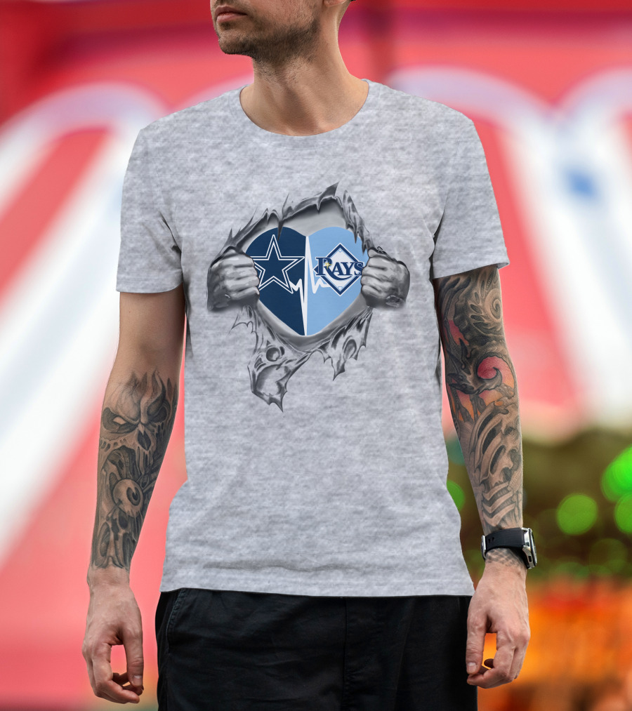 Cowboys Fans Tampa Bay Rays Fans Heart Logo Combination T-Shirt