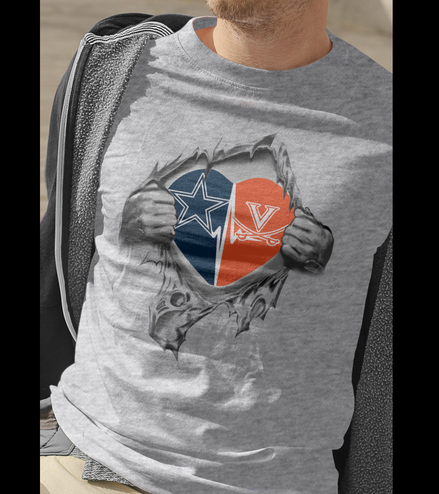 Cowboys Virginia Cavaliers Heart With Star And V Crossed Swords T-Shirt