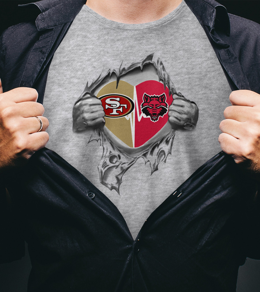 49ers Arkansas State Red Wolves Heart T-Shirt