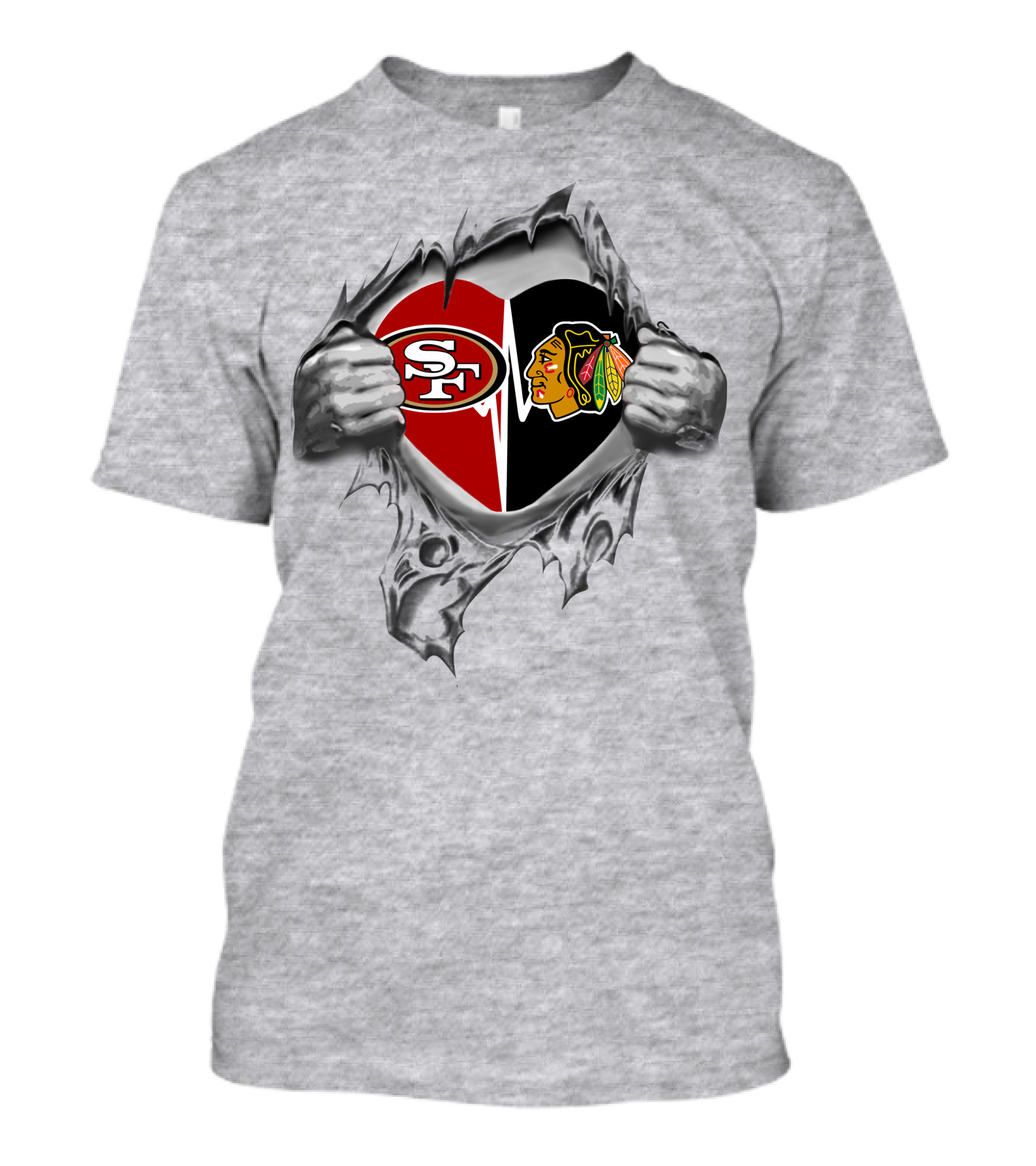 49ers Chicago Blackhawks Heart Split Logo Fan Pride T-Shirt