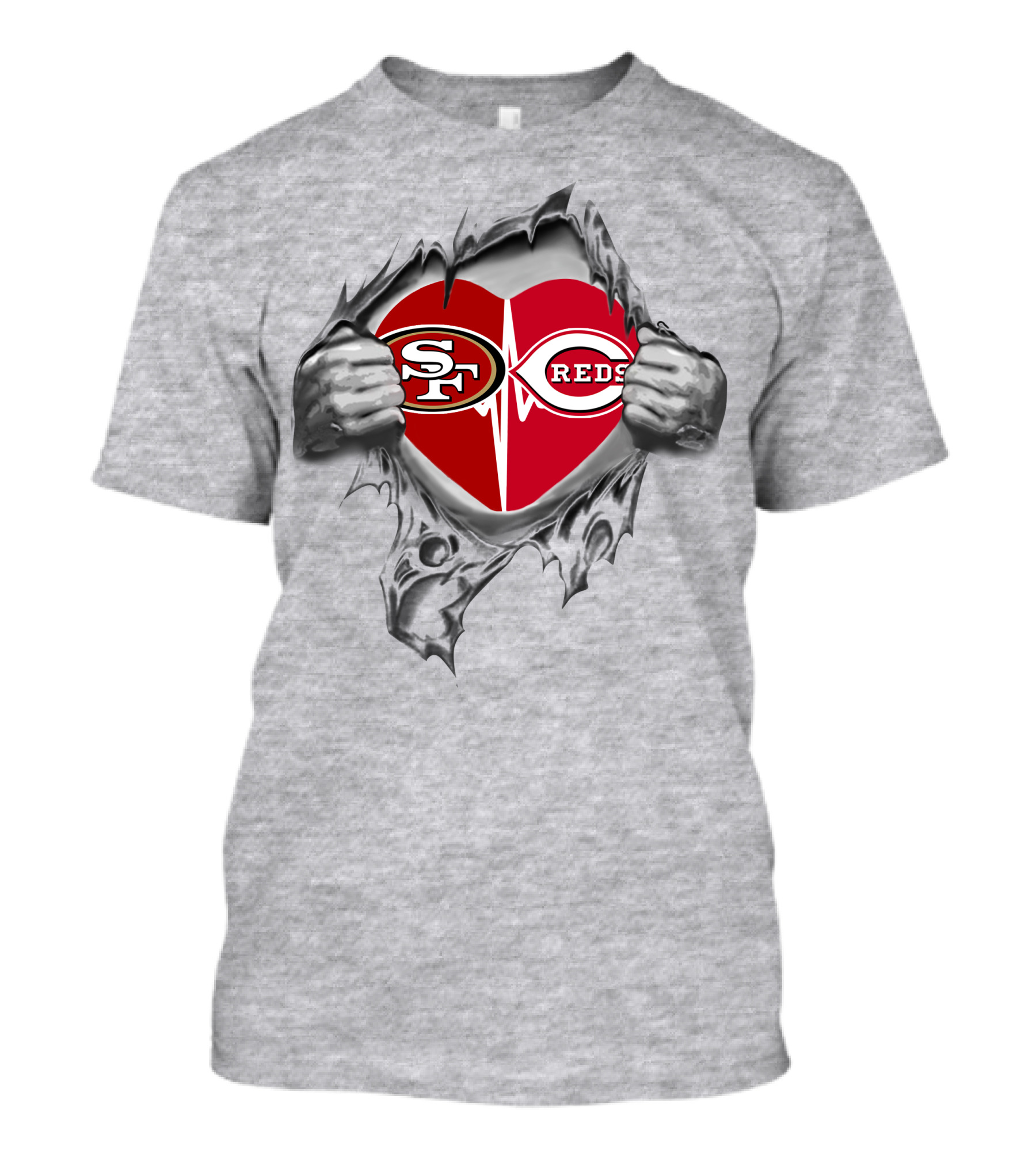 49ers And Cincinnati Reds Heartbeat Passion T-Shirt
