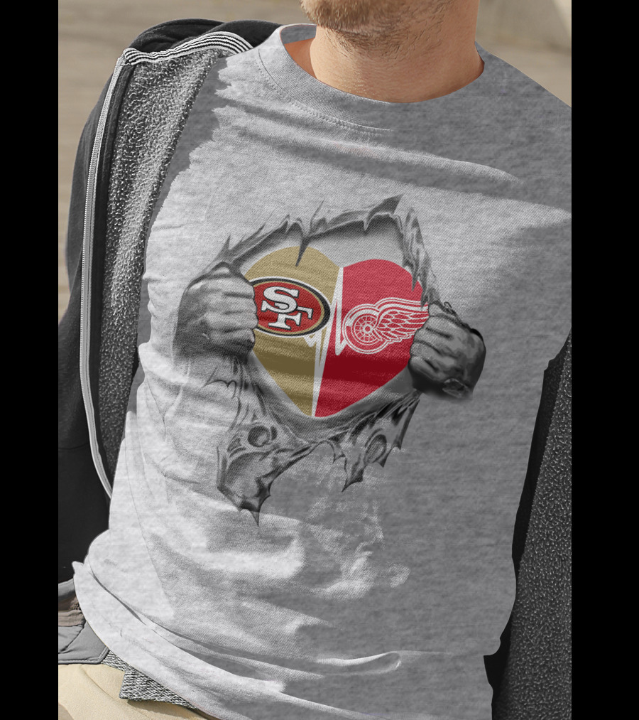 49ers And Detroit Red Wings Heart Symbol Unity T-Shirt