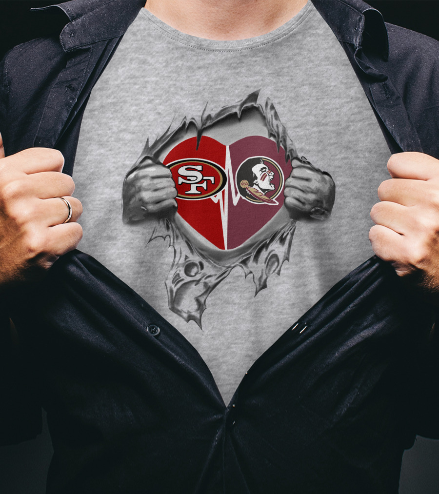 49ers Florida State Seminoles Heartbeat Passion Fan Tribute T-Shirt