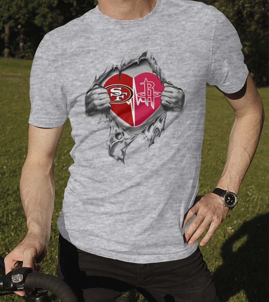 49ers Houston Rockets Heart Logos Blended Together T-Shirt