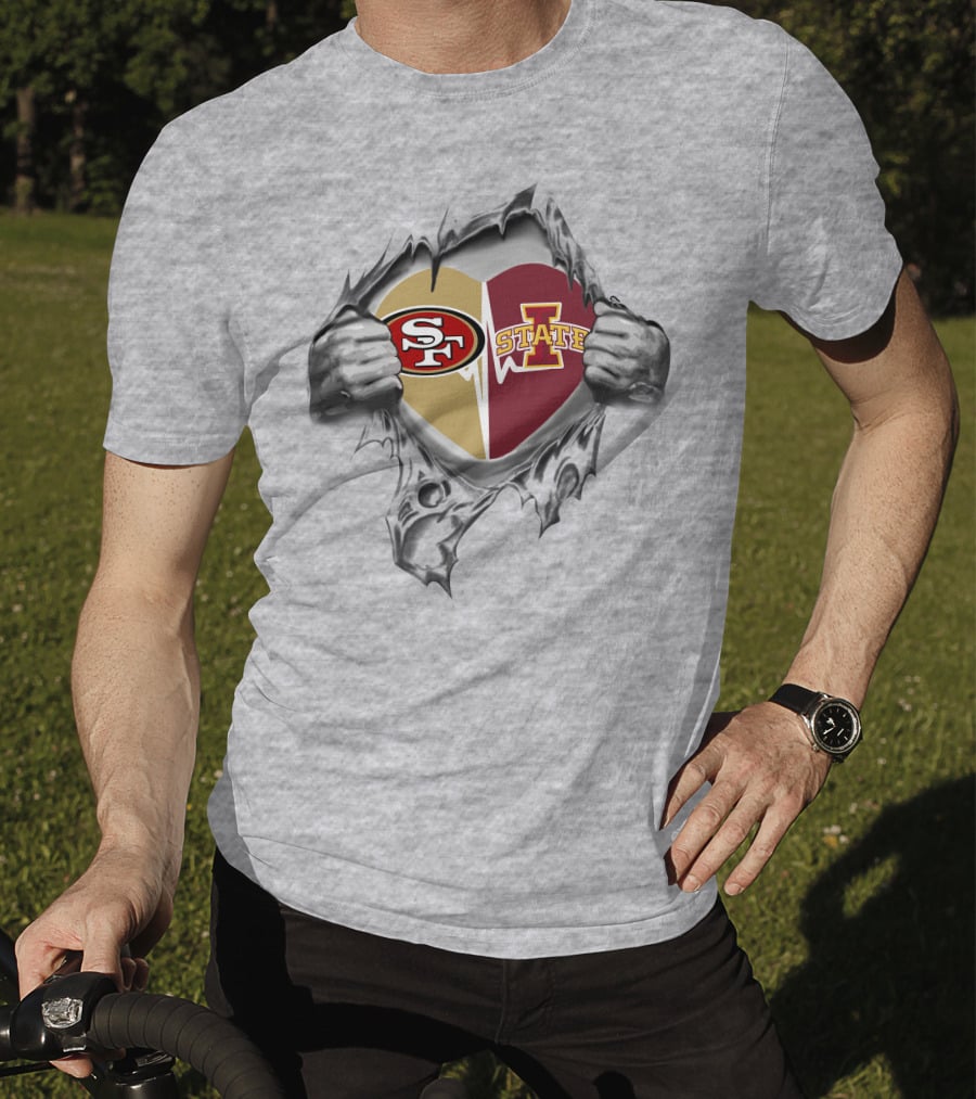 49ers Iowa State Cyclones Heart Logo Tear T-Shirt