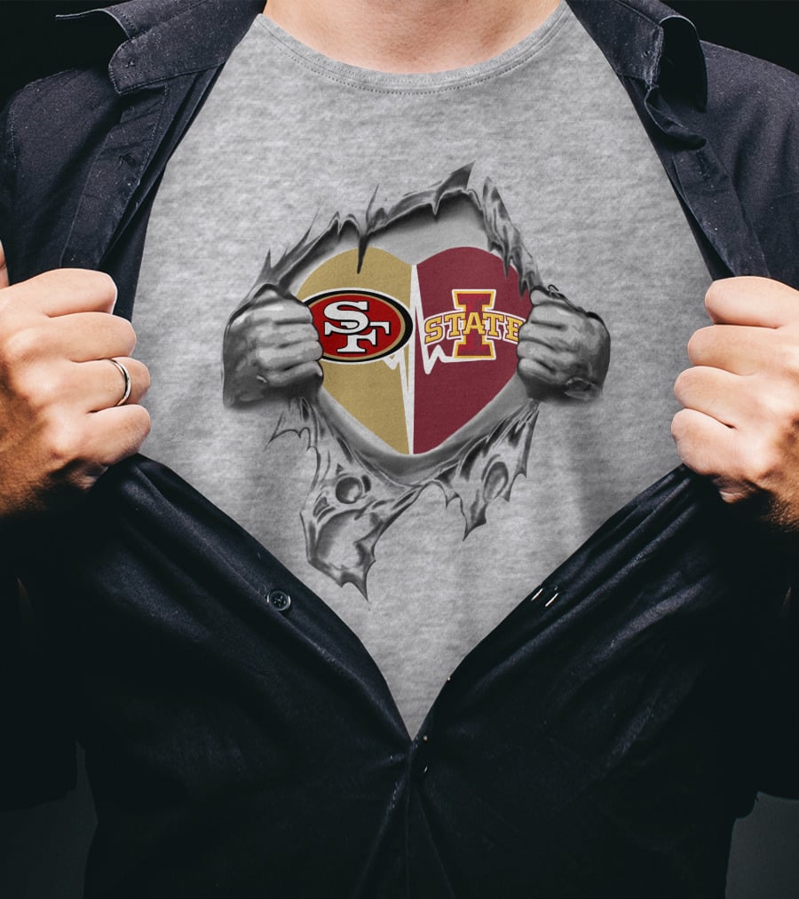 49ers Iowa State Cyclones Heart Logo Tear T-Shirt