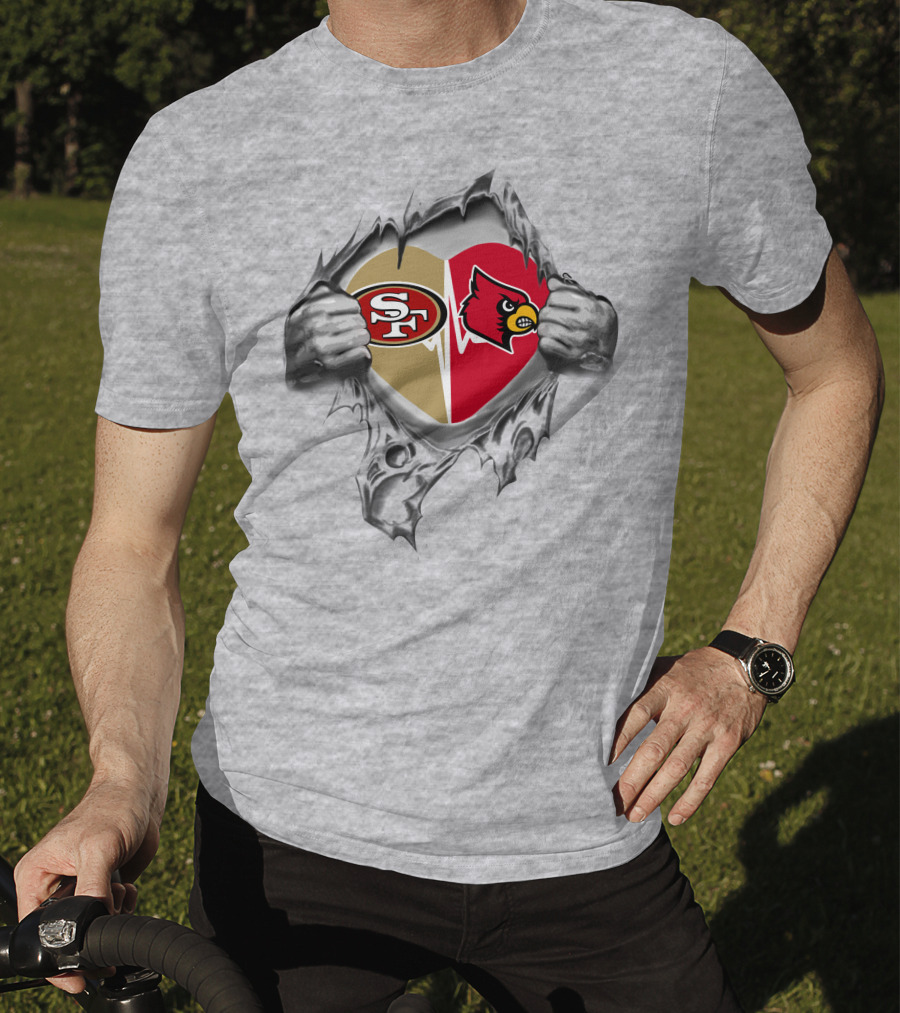 49ers Louisville Cardinals Heart Torn Reveal T-Shirt