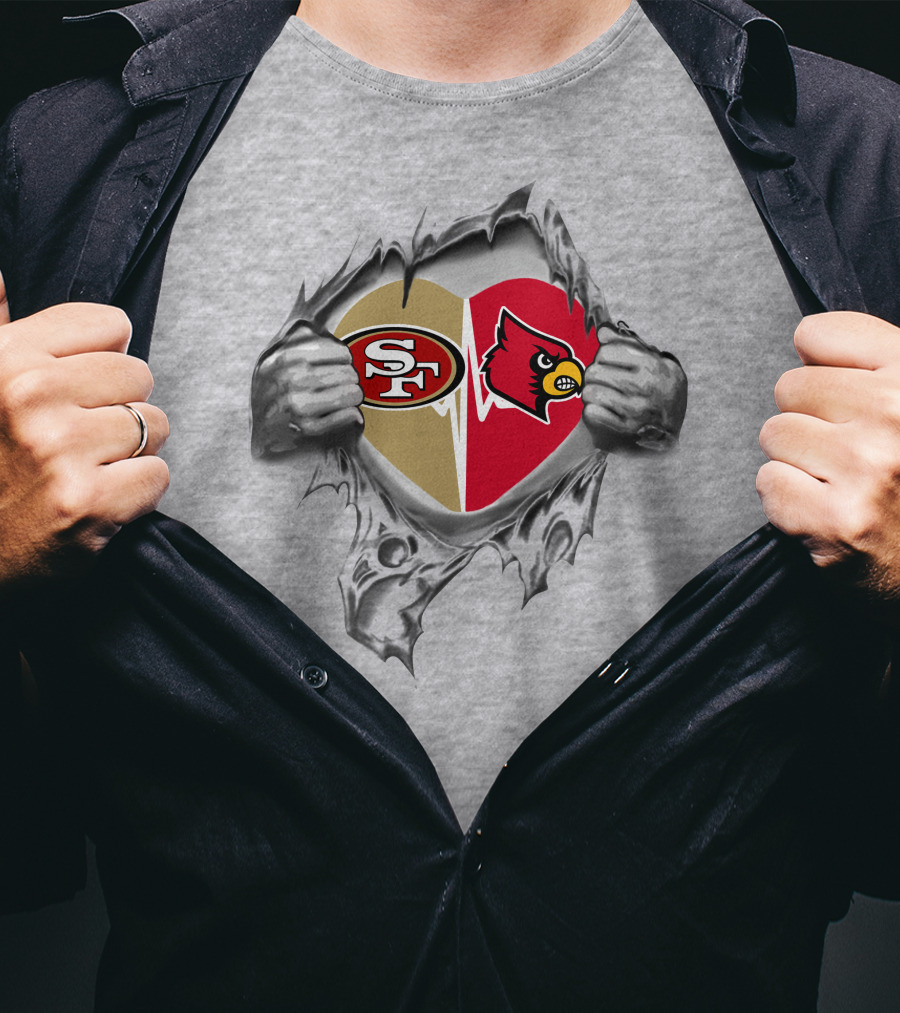 49ers Louisville Cardinals Heart Torn Reveal T-Shirt