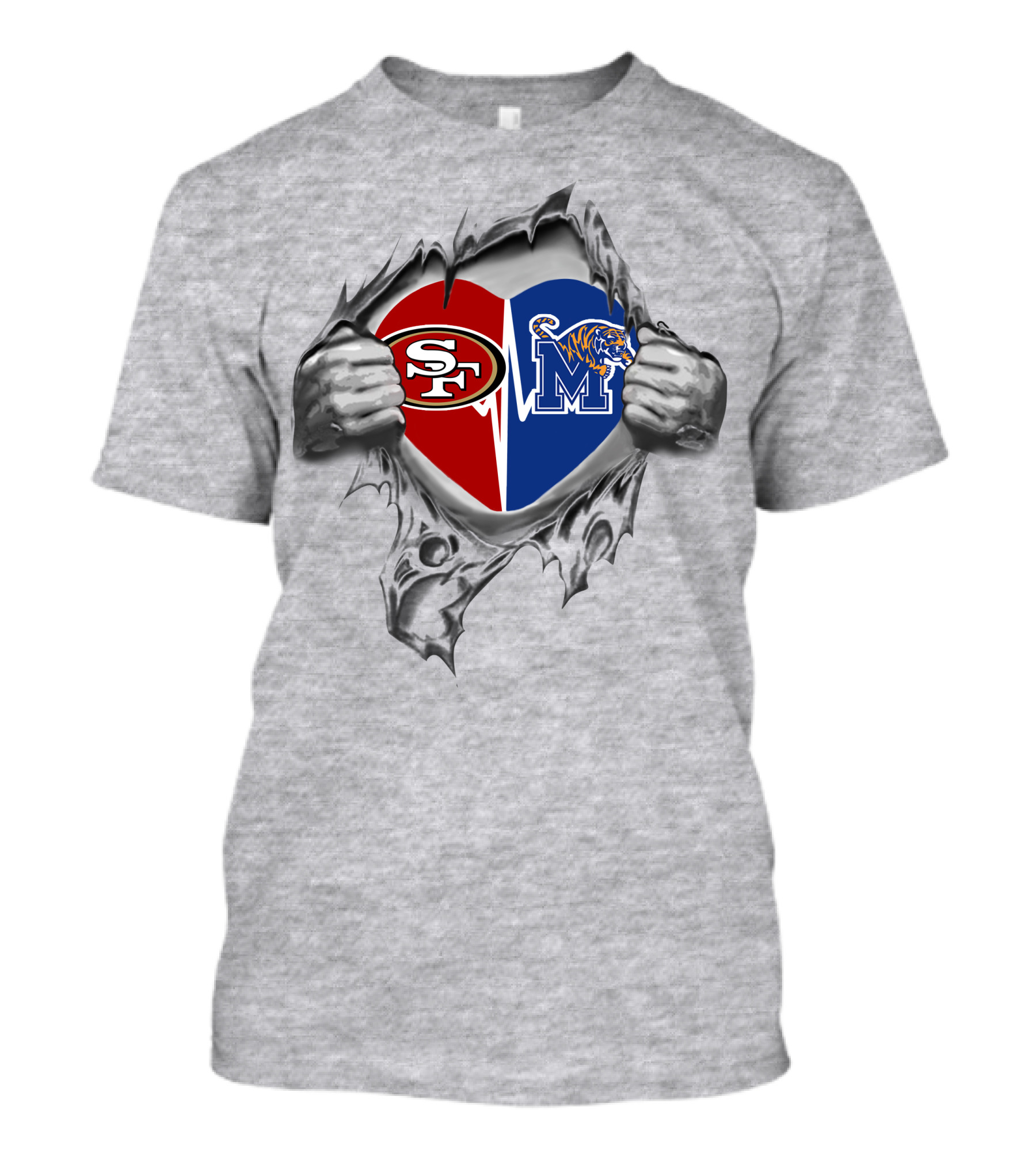 49ers Memphis Tigers Heart Split T-Shirt