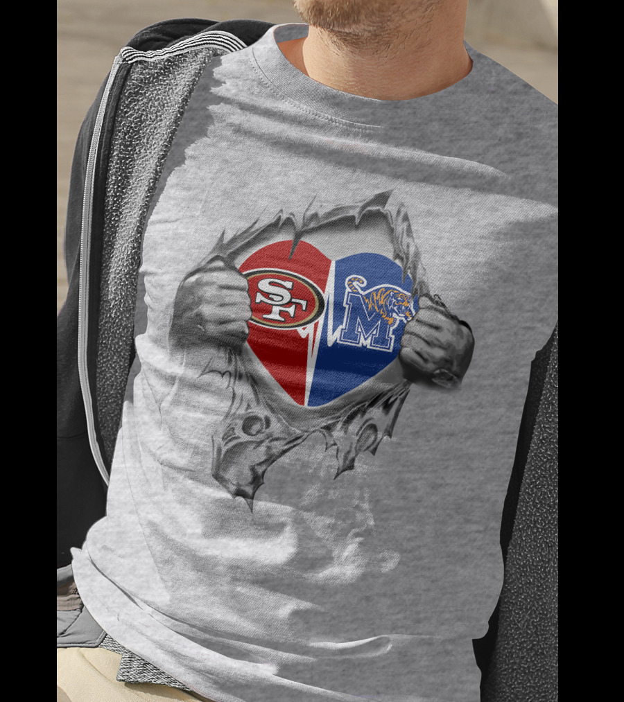 49ers Memphis Tigers Heart Split T-Shirt
