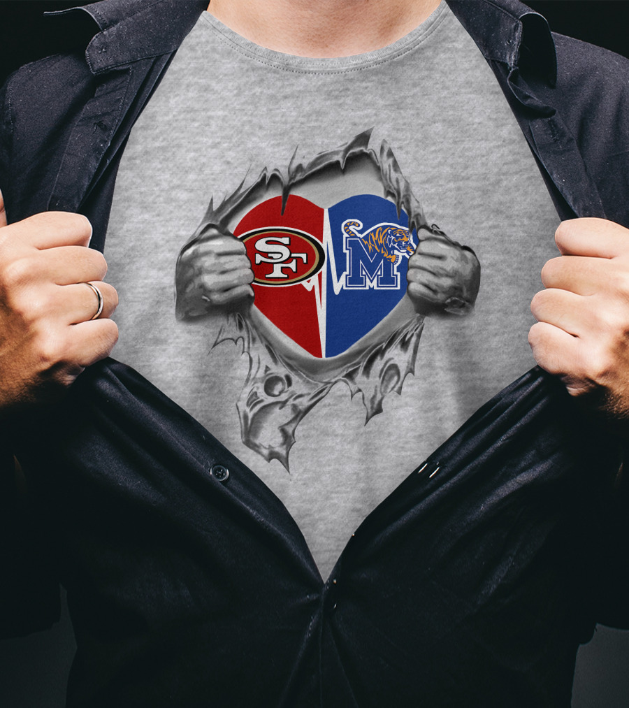 49ers Memphis Tigers Heart Split T-Shirt