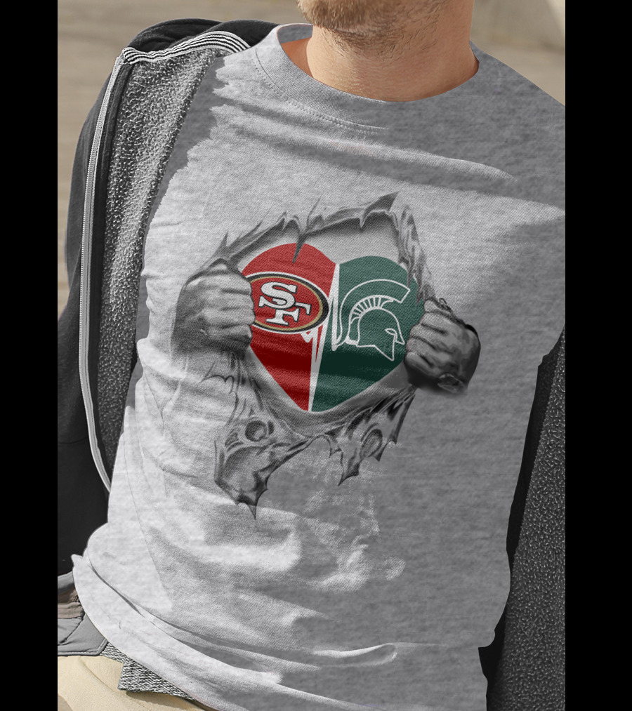 49ers Michigan State Spartans Heart Rip T-Shirt