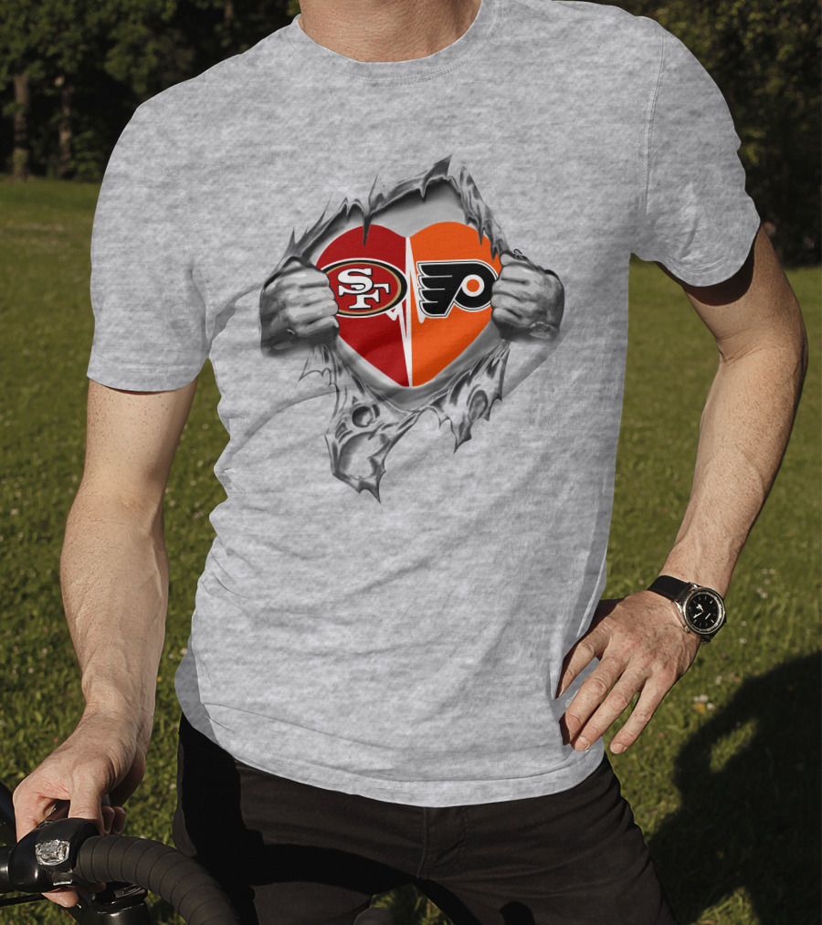 49ers Flyers Heart Logo Torn Fabric T-Shirt