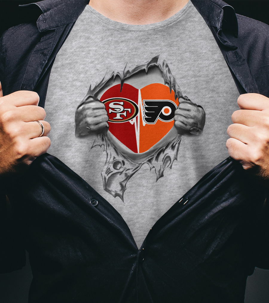 49ers Flyers Heart Logo Torn Fabric T-Shirt