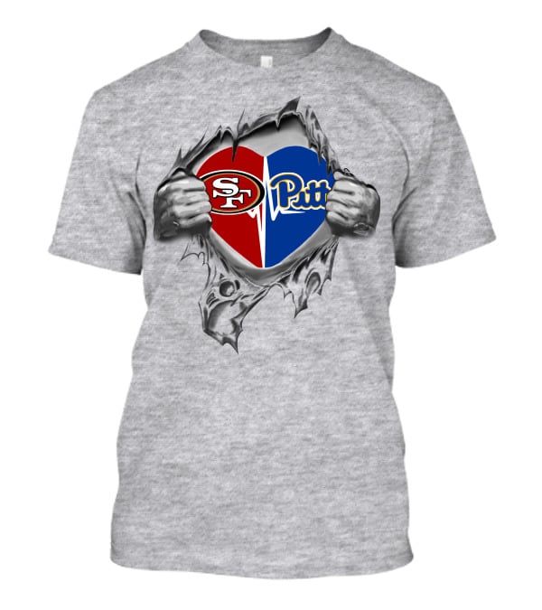 49ers Pitt Heart Split Logo Silver Hands T-Shirt