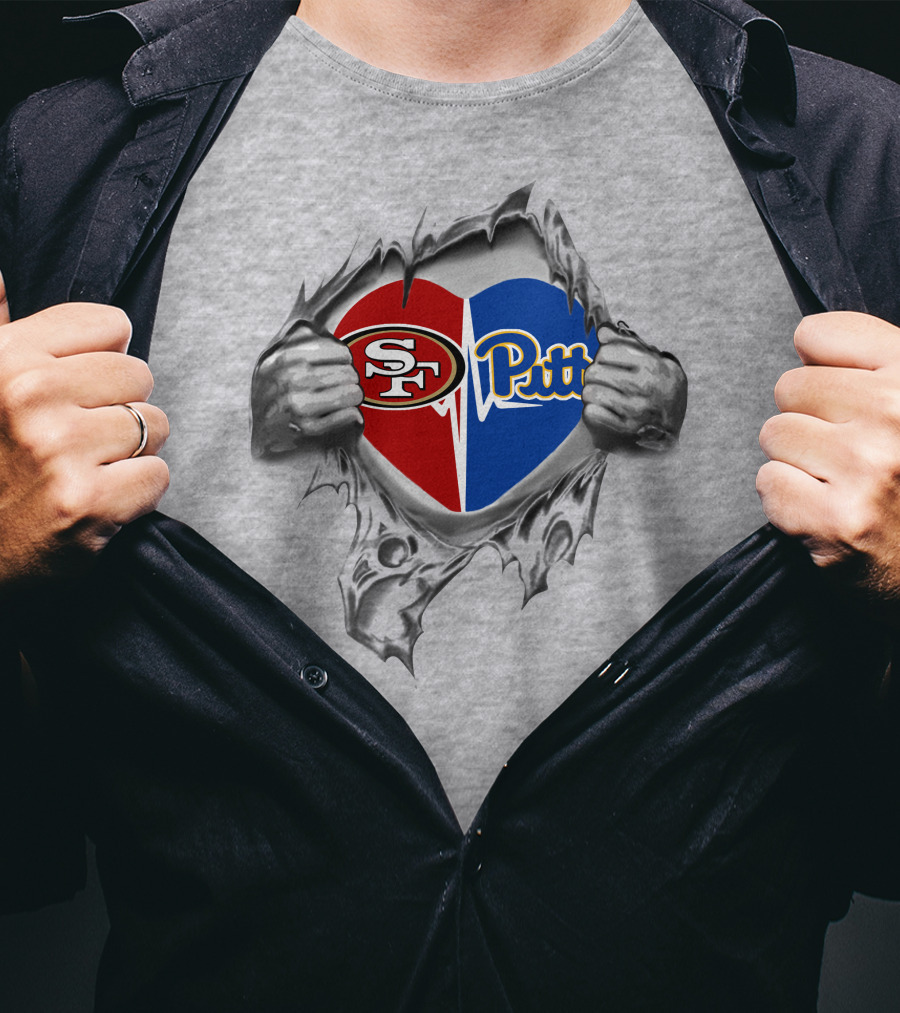49ers Pitt Heart Split Logo Silver Hands T-Shirt