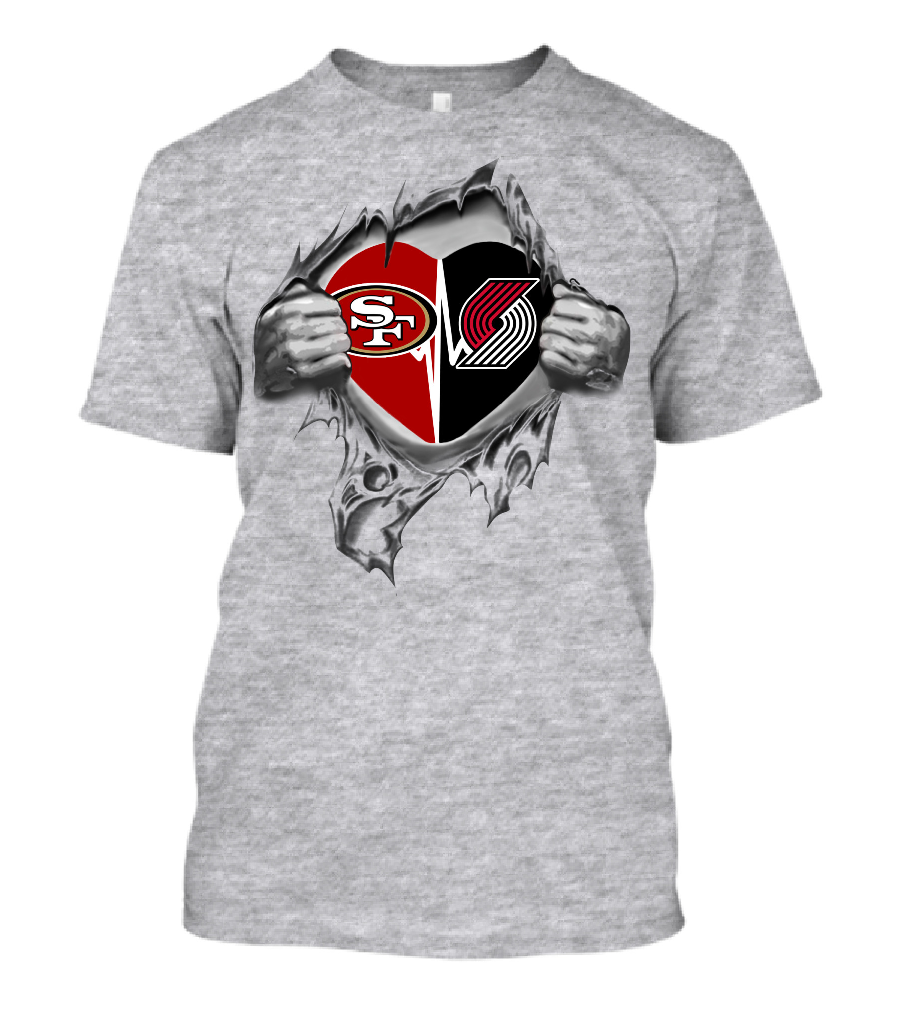 49ers Portland Trail Blazers Heart Logo Fusion T-Shirt
