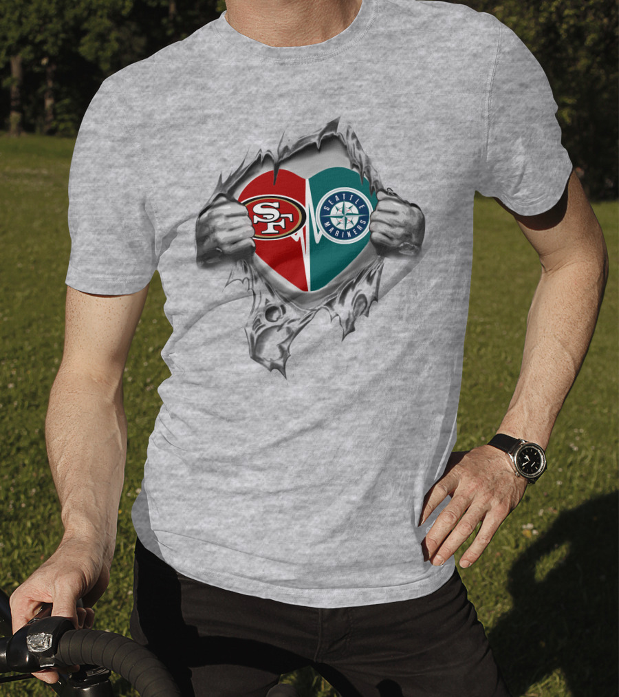 49ers San Francisco Seattle Mariners Heart Tear T-Shirt