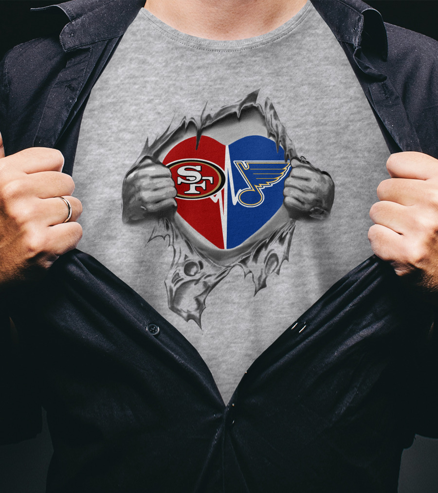 49ers St Louis Blues Heart Logo Fusion T-Shirt