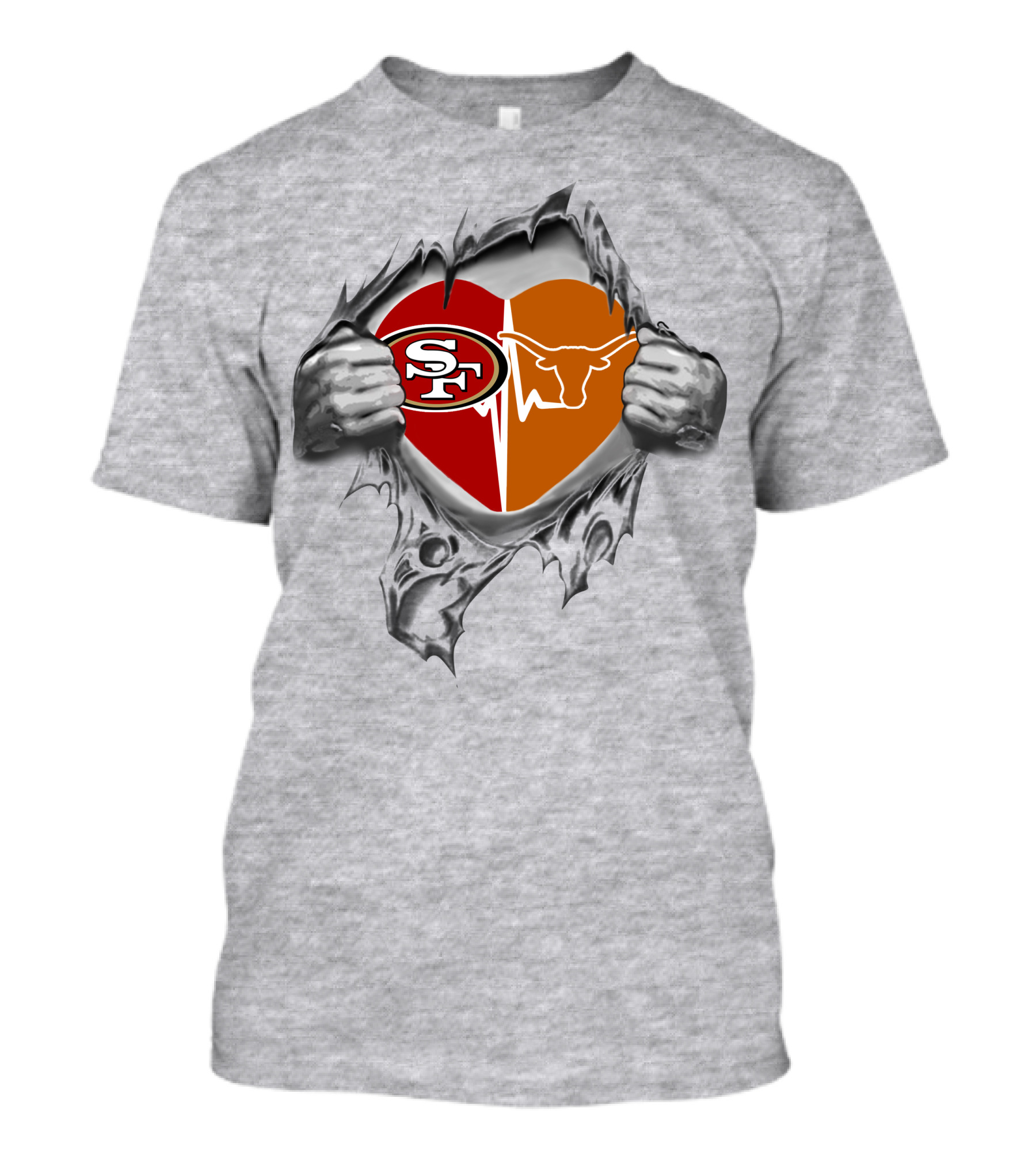 49ers Texas Longhorns Heart Logo Peeling T-Shirt