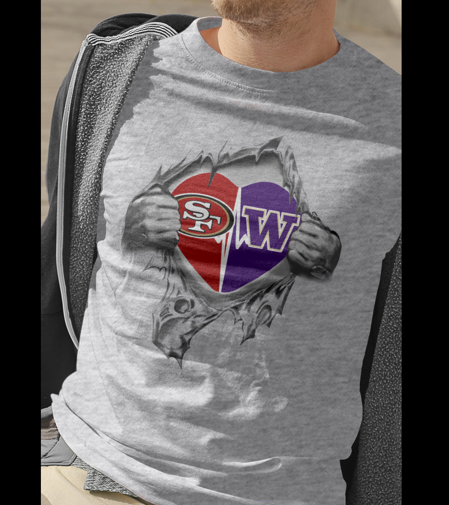 49ers Sf Washington Huskies W Heart Combination Reflection T-Shirt