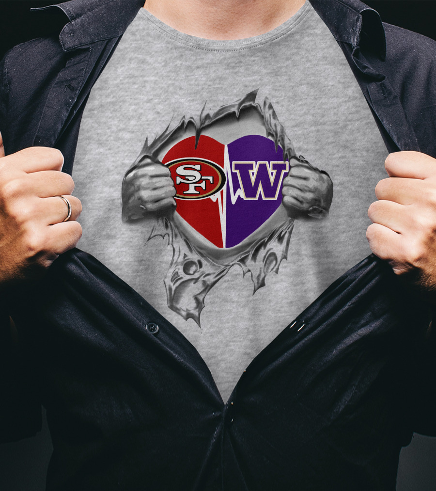 49ers Sf Washington Huskies W Heart Combination Reflection T-Shirt