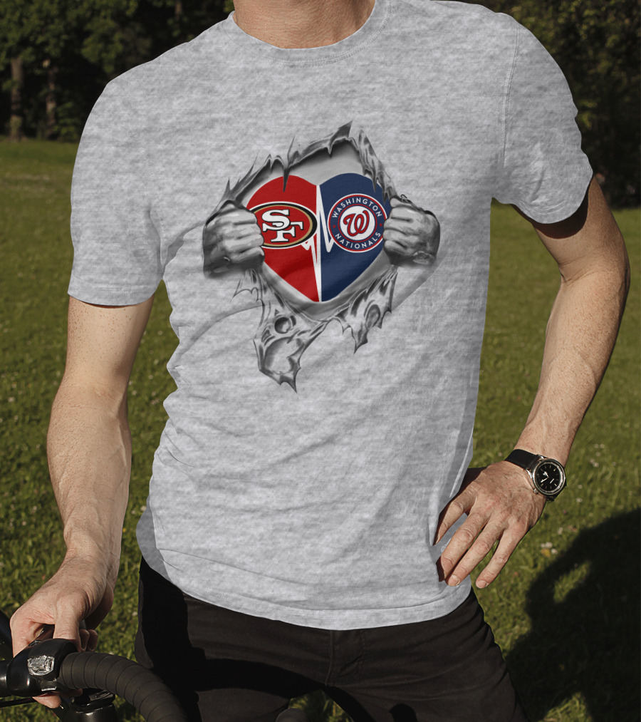 49ers Washington Nationals Heart Split T-Shirt