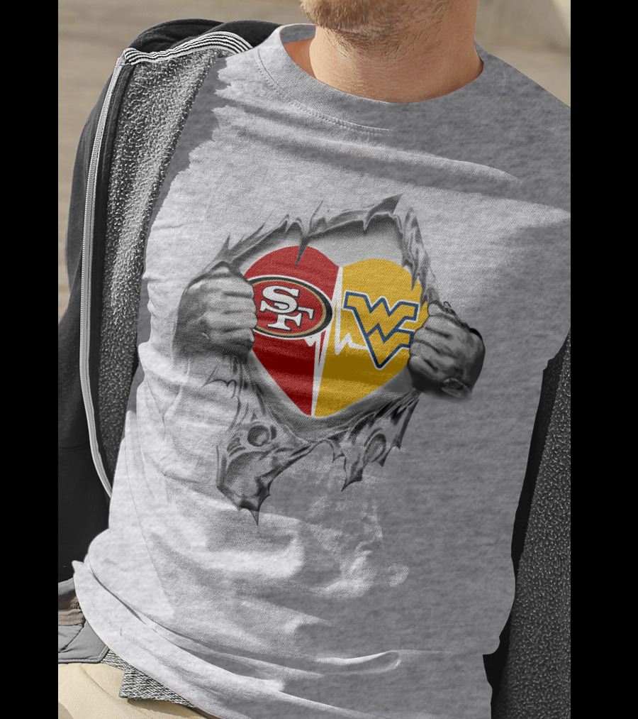 49ers West Virginia Mountaineers Heart Logo Fusion Fan Pride T-Shirt