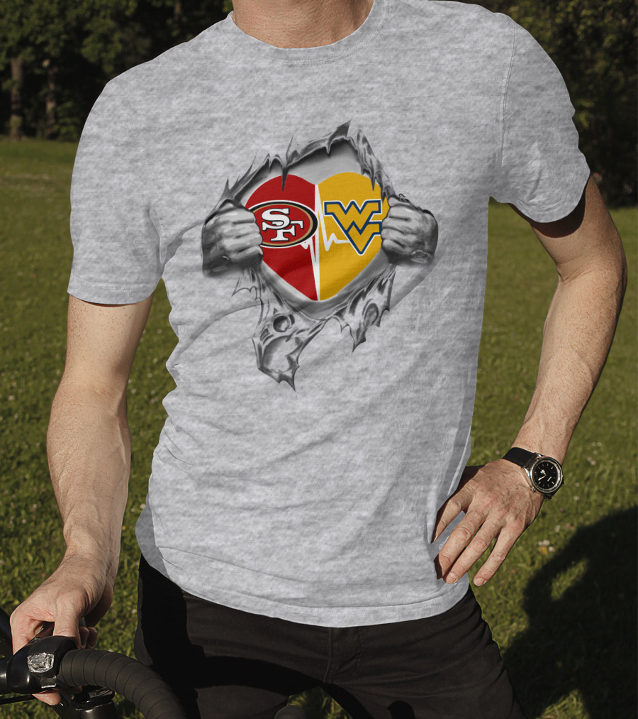 49ers West Virginia Mountaineers Heart Logo Fusion Fan Pride T-Shirt