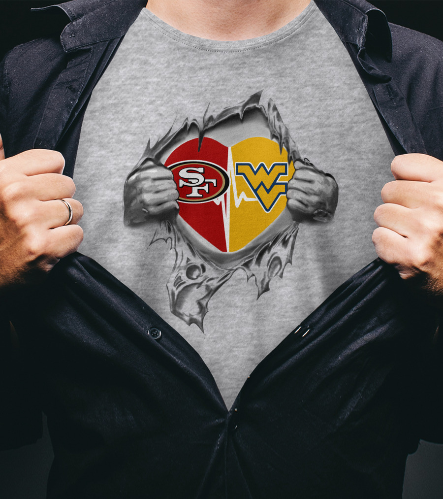 49ers West Virginia Mountaineers Heart Logo Fusion Fan Pride T-Shirt