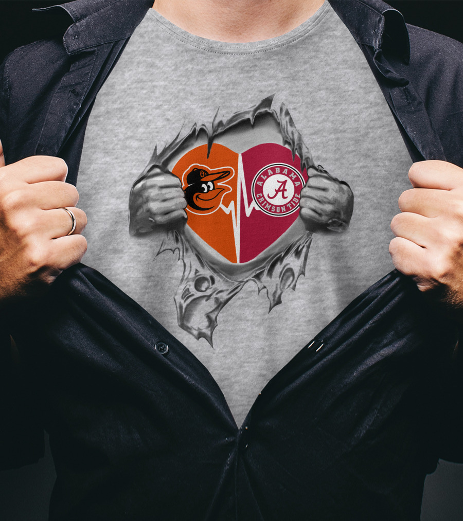 Baltimore Orioles Alabama Crimson Tide Heartbeat Passion T-Shirt