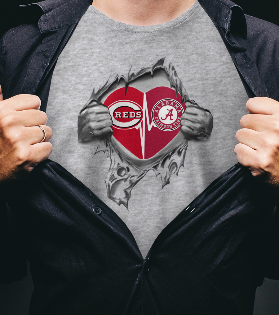 Cincinnati Reds Alabama Crimson Tide Heartbeat Passion T-Shirt