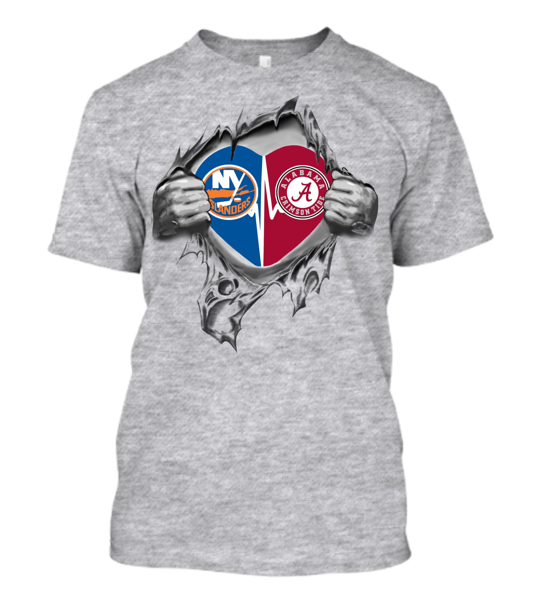 New York Islanders Alabama Crimson Tide Heart Logos Fusion T-Shirt