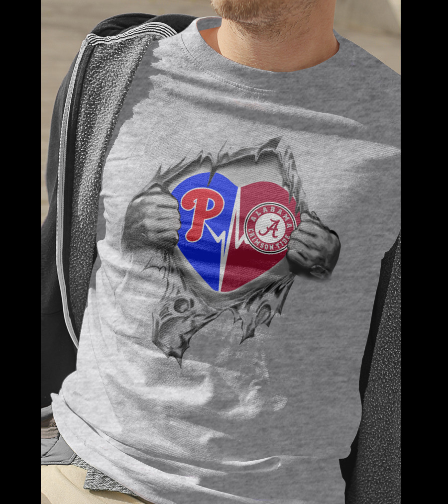 Philadelphia Phillies Alabama Crimson Tide Heart T-Shirt