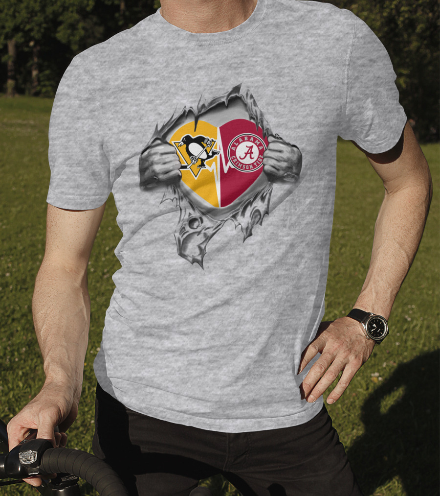 Pittsburgh Penguins Alabama Crimson Tide Heart Symbol Loyalty T-Shirt