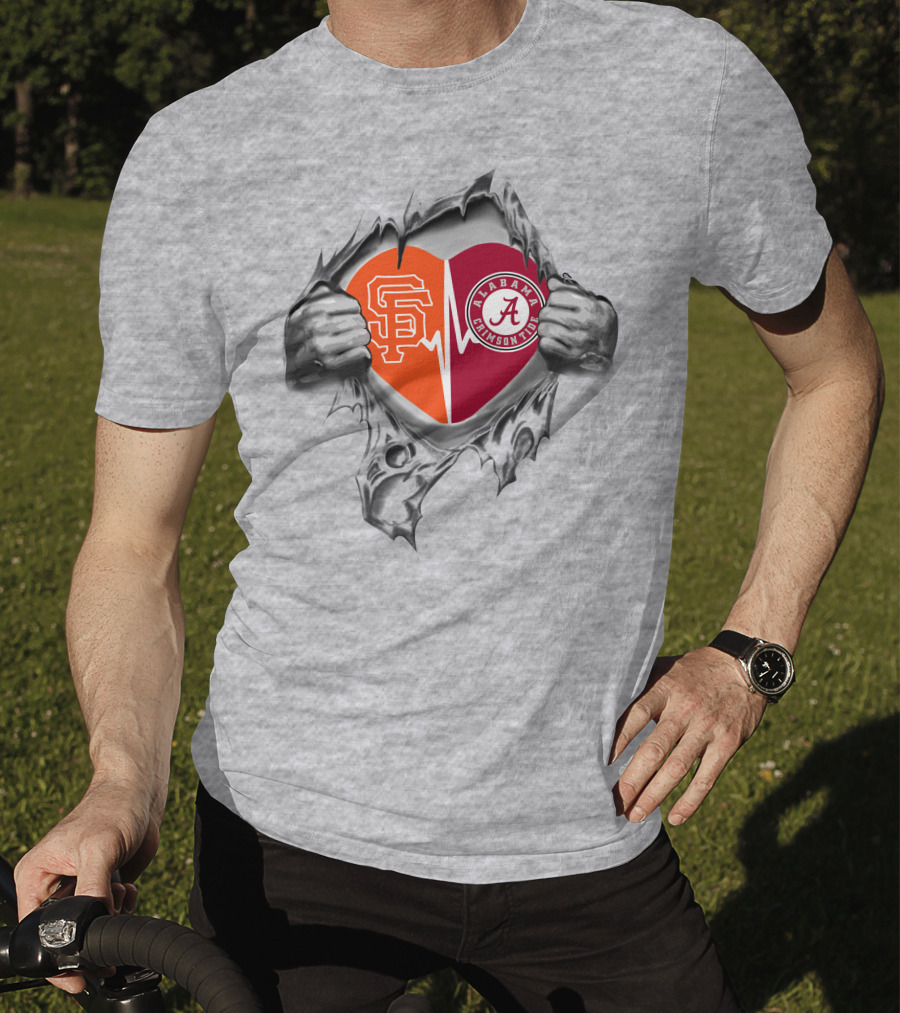 San Francisco Giants Alabama Crimson Tide Heart Logo Fusion T-Shirt