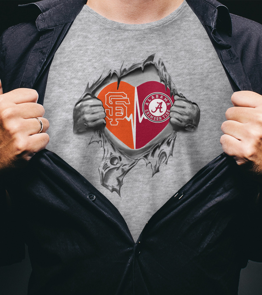 San Francisco Giants Alabama Crimson Tide Heart Logo Fusion T-Shirt