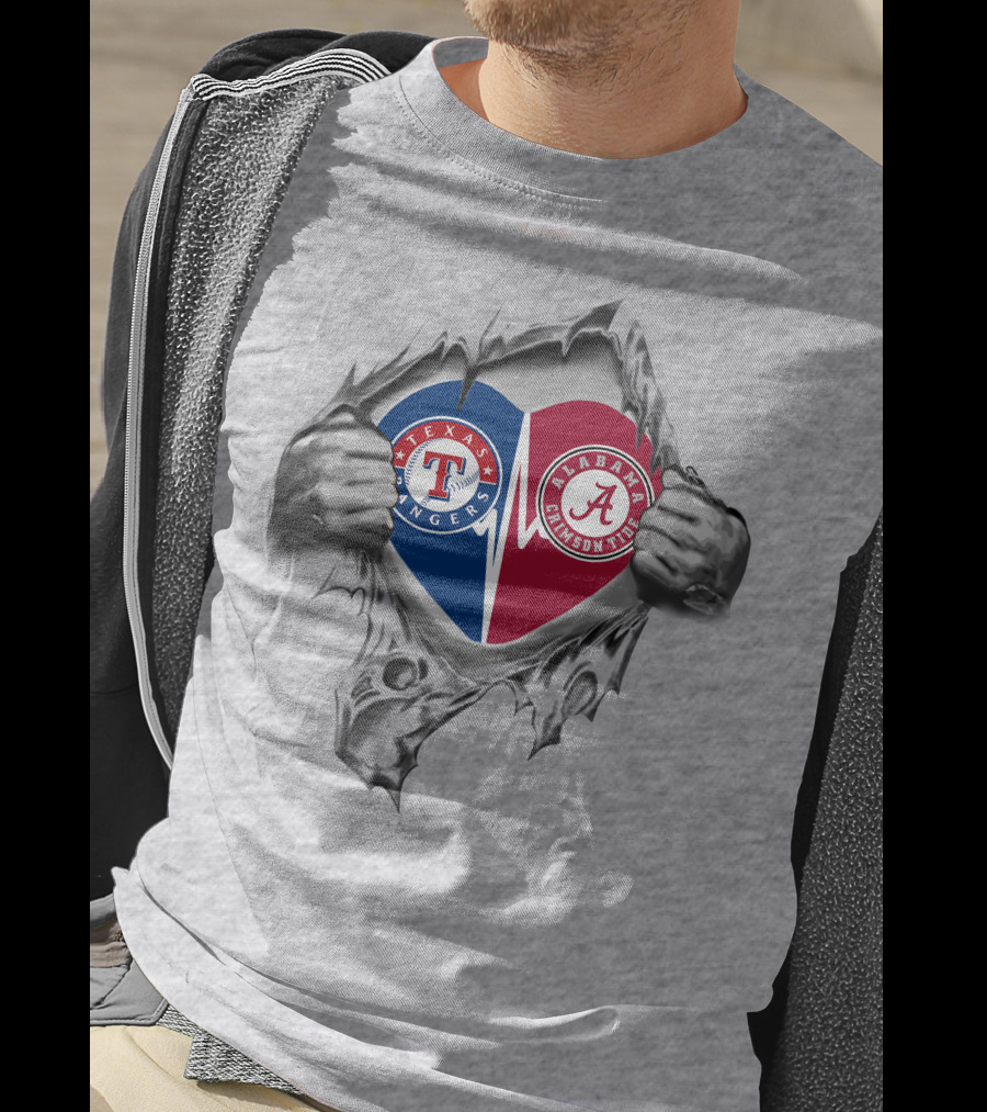 Texas Rangers Alabama Crimson Tide Heart Torn Open T-Shirt