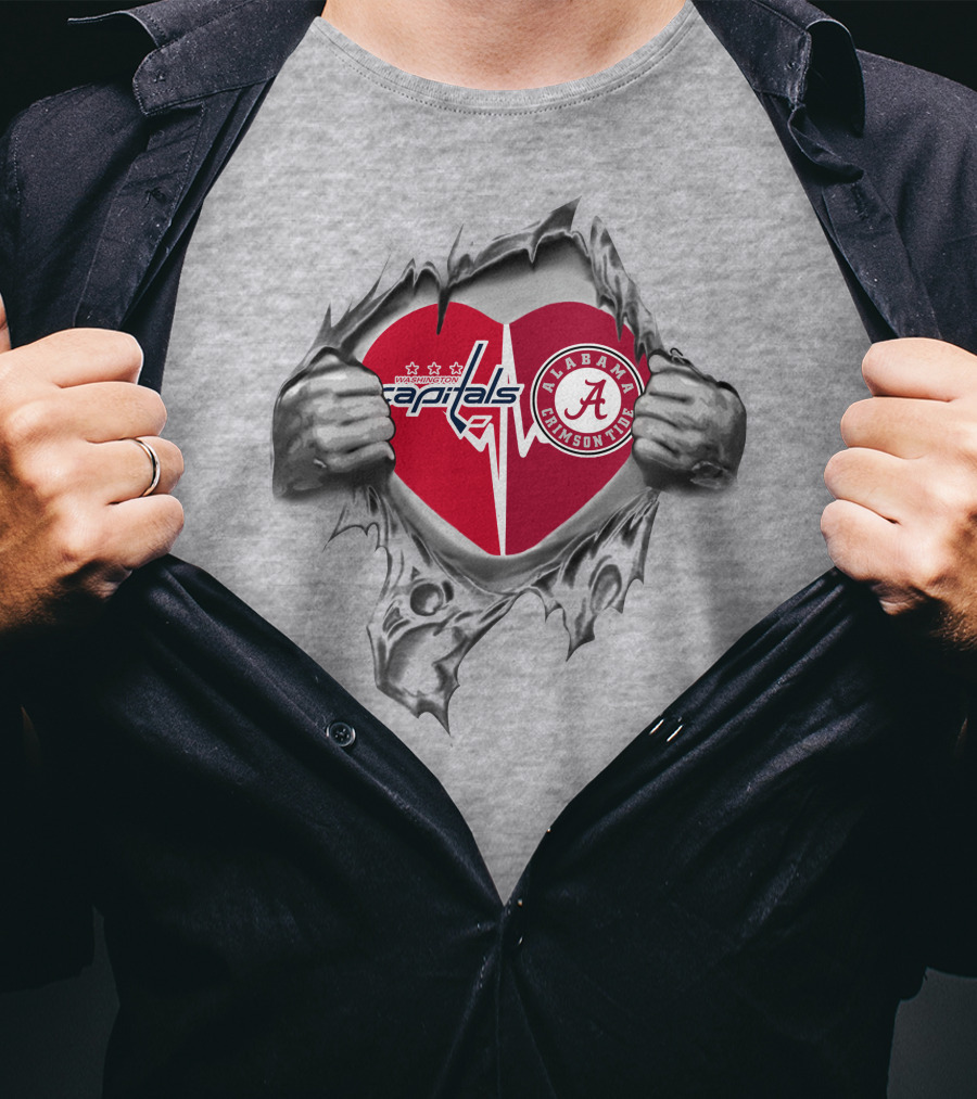 Washington Capitals Alabama Crimson Tide Heart Inside Torn Chest T-Shirt