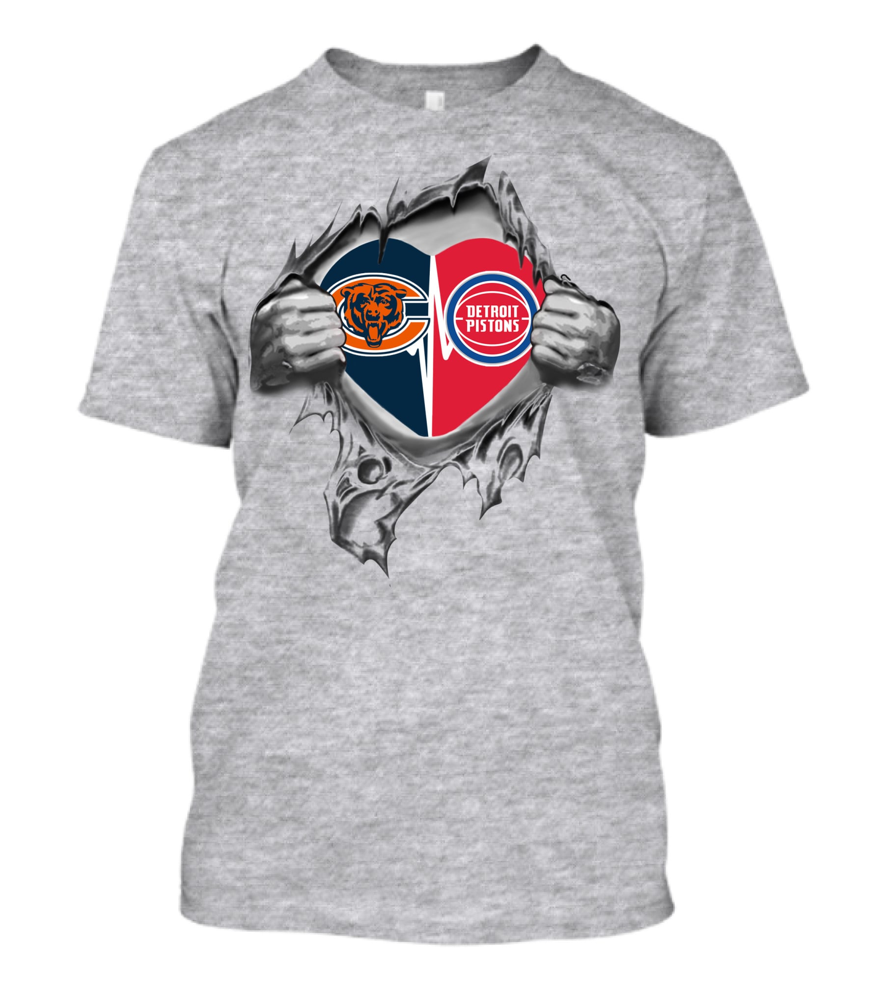 Bears Detroit Pistons Heart Split Passion Logo Fusion T-Shirt