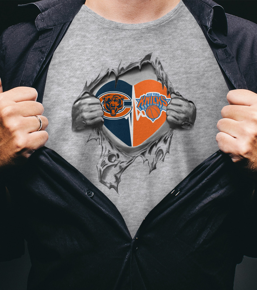 Chicago Bears New York Knicks Heart Logo Tear T-Shirt