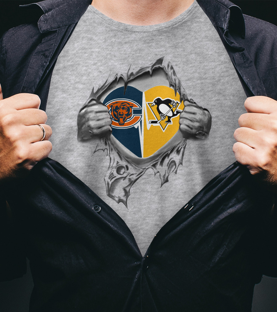 Bears Pittsburgh Penguins Heart Logo Ripped T-Shirt